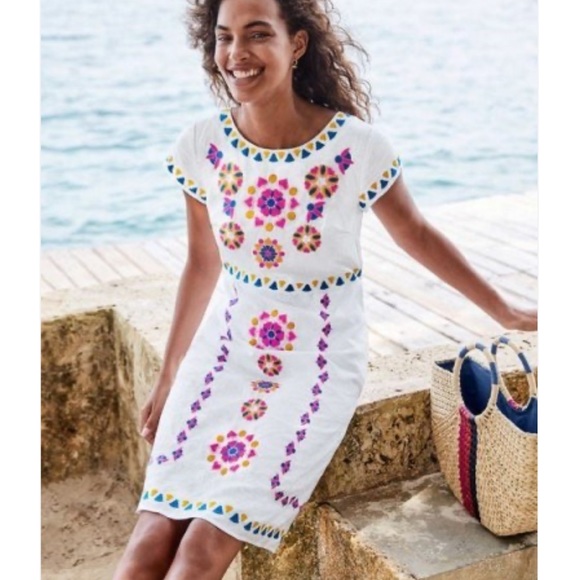 Boden Dresses & Skirts - Boden Laura Linen Embroidered Dress in White